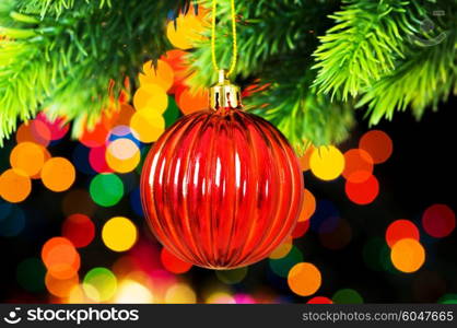 Christmas decoration and blurred lights at background