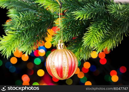 Christmas decoration and blurred lights at background