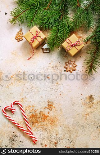 christmas decoration and gifts on a table