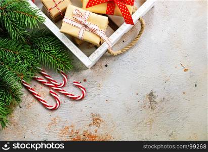 christmas decoration and gifts on a table