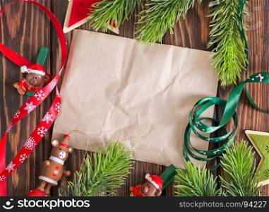 christmas decoration and old paper for note
