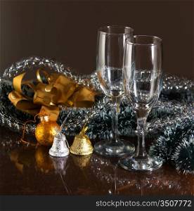 Christmas decoration and two glasses