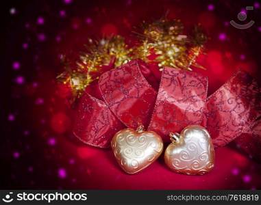 Christmas decoration- ball in shape a heart with ribbon
