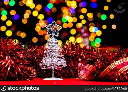 Christmas decoration, Christmas and New Year holidays background, winter season with Christmas ornaments and blurred lights