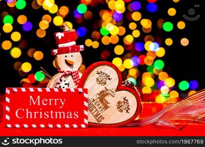 Christmas decoration, Christmas and New Year holidays background, winter season with Christmas ornaments and blurred lights