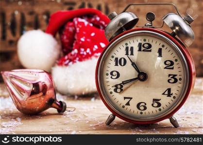 Christmas decoration clock and toys in vintage style