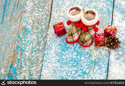 Christmas decoration. Composition on wood background.