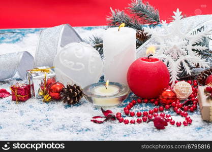 Christmas decoration. Composition on wood background