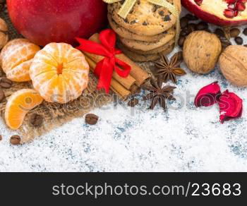 Christmas decoration hanging over wooden background