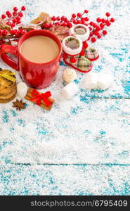 Christmas decoration hanging over wooden background