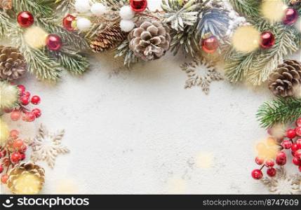 Christmas Decoration. Holiday Decorations on Old White Wooden Background. 