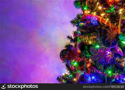 Christmas decoration in Christmas tree with Christmas lights