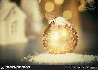 Christmas decoration on abstract gold background. Christmas decoration on abstract gold background, close up