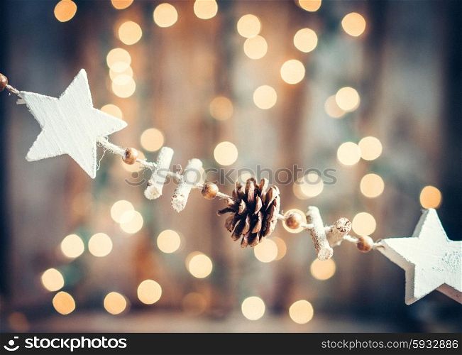 Christmas decoration on rustic wooden background
