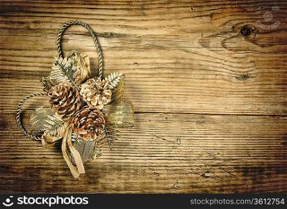 Christmas decoration on the old wooden background