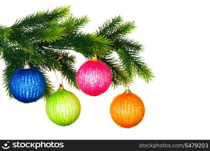 Christmas decoration on the tree isolated on white