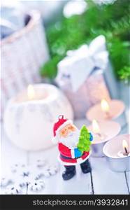 christmas decoration on the wooden table, christmas background