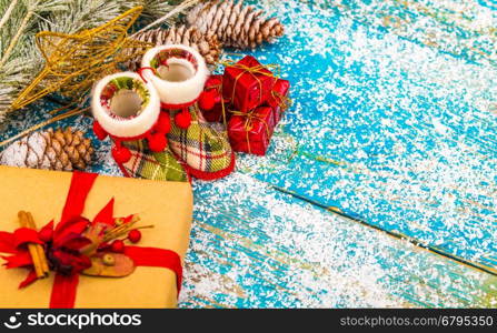 Christmas decoration on wood background