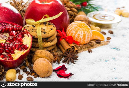 Christmas decoration on wood background