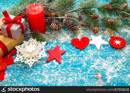 Christmas decoration on wood background