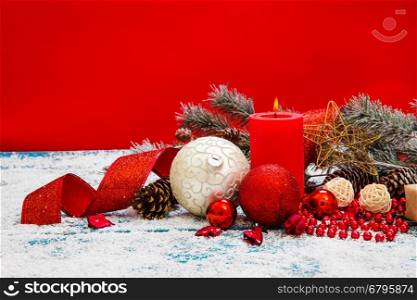 Christmas decoration on wood background