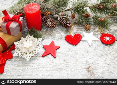 Christmas decoration on wood background