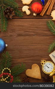 christmas decoration on wood background