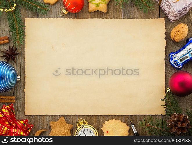 christmas decoration on wood background