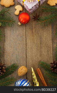 christmas decoration on wood background