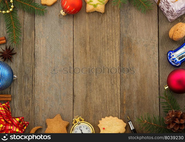 christmas decoration on wood background