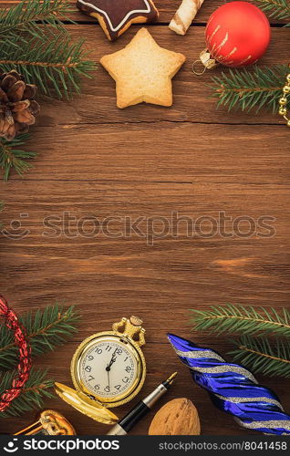 christmas decoration on wood background