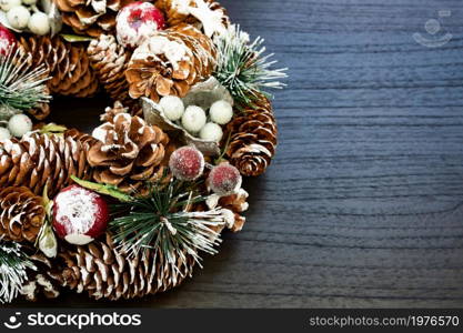 Christmas decoration on wooden background. Xmas and New Year theme.