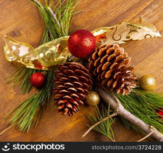 Christmas Decoration Over Wooden Background