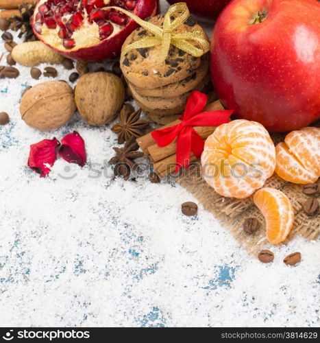 Christmas Decoration Over Wooden Background