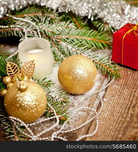 Christmas Decoration Over Wooden Background.