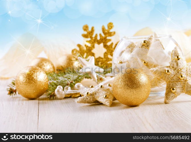 Christmas Decoration Over Wooden Background.