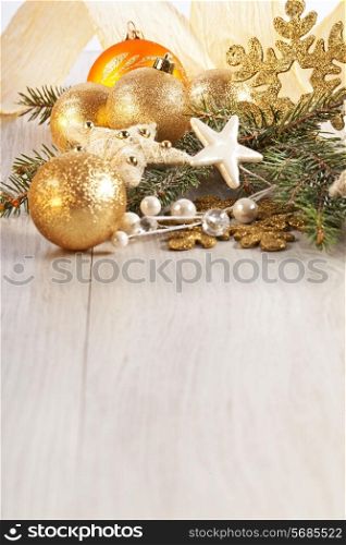 Christmas Decoration Over Wooden Background.