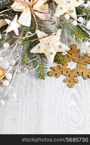 Christmas Decoration Over Wooden Background.