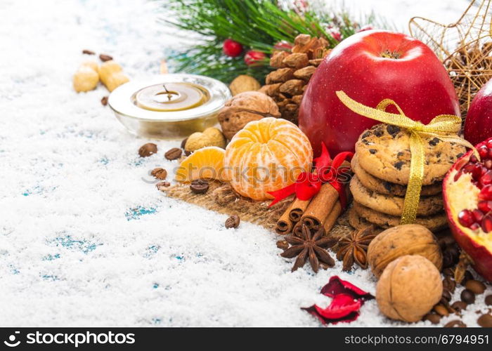 Christmas Decoration Over Wooden Background