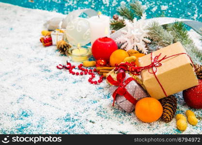 Christmas Decoration Over Wooden Background