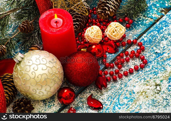 Christmas Decoration Over Wooden Background