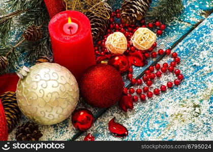 Christmas Decoration Over Wooden Background