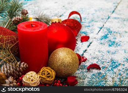 Christmas Decoration Over Wooden Background