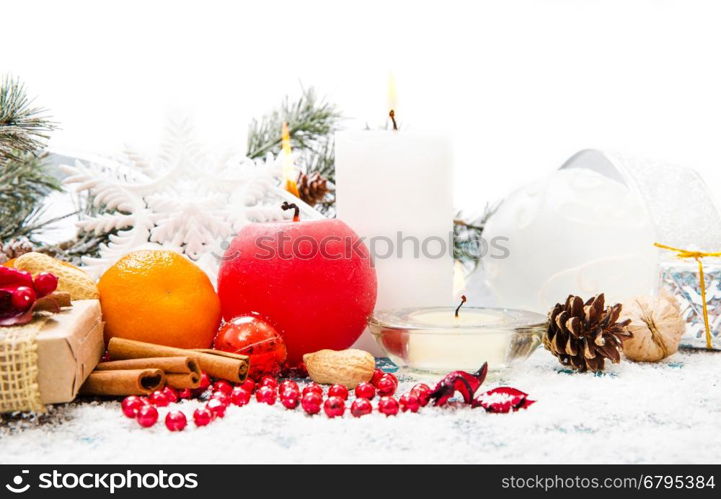 Christmas Decoration Over Wooden Background