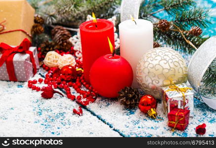 Christmas Decoration Over Wooden Background