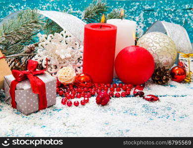 Christmas Decoration Over Wooden Background