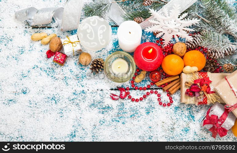 Christmas Decoration Over Wooden Background