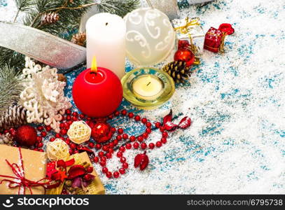 Christmas Decoration Over Wooden Background