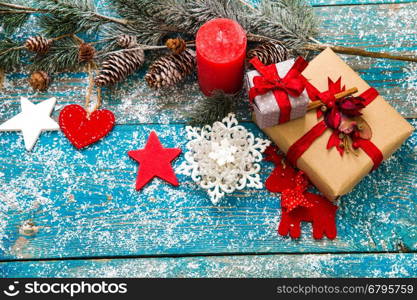 Christmas Decoration Over Wooden Background