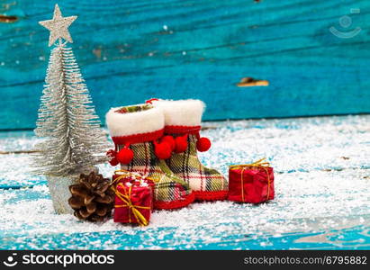 Christmas Decoration Over Wooden Background